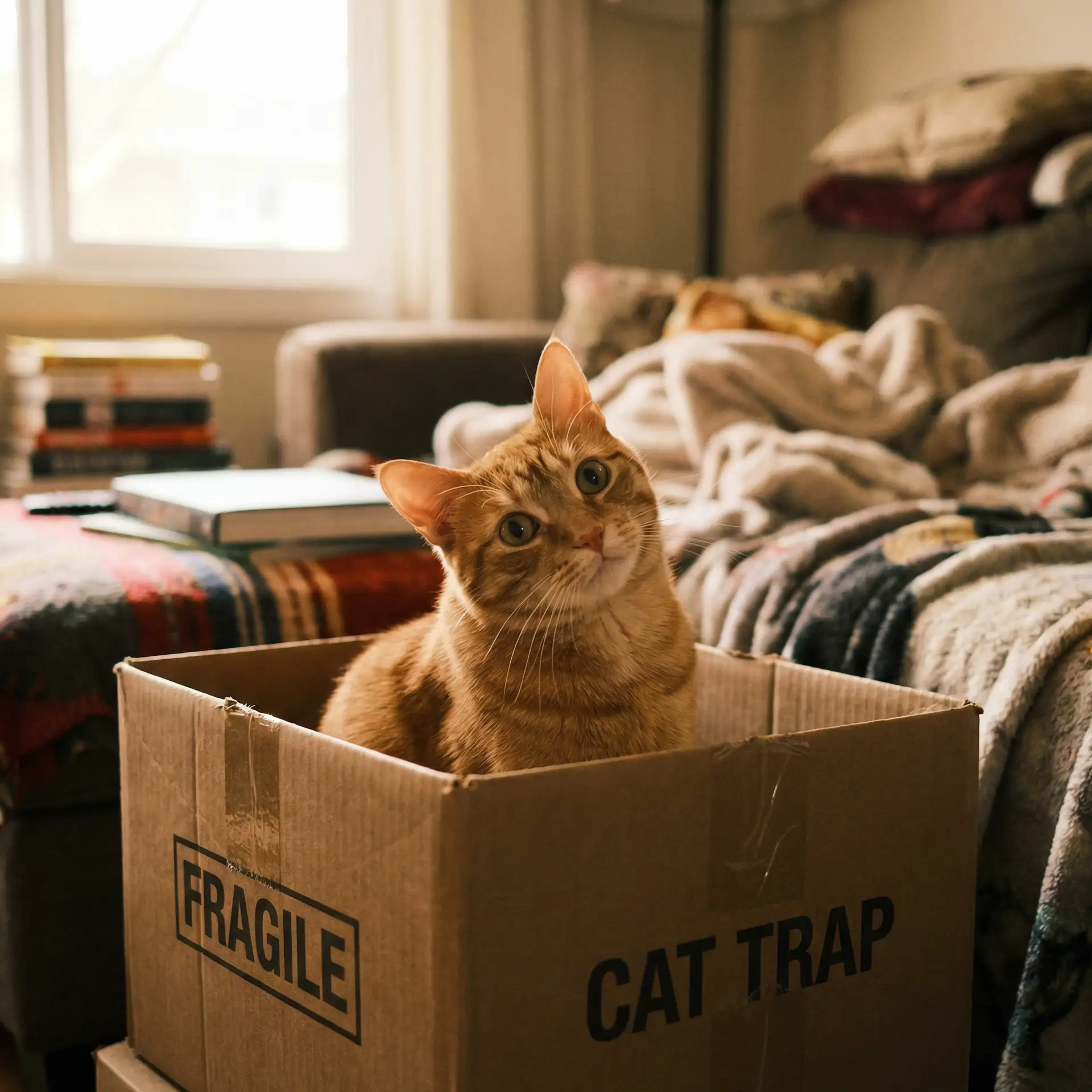 橘猫躲在纸箱里 - 小米的日记1一15